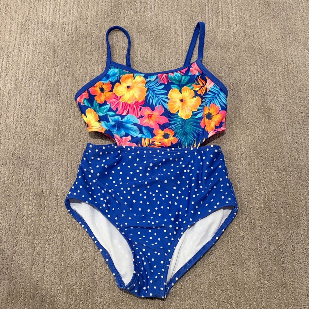 Cat & Jack Floral and Polka Dot Kids Swim One Piece